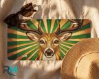 deer wildlife license plate flat lay — stag amber green sunburst front license plate