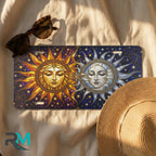 sun moon license plate flat lay — golden sun silver moon indigo star front plate