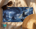storm sorcerer license plate flat lay — electric blue storm coastline lightning mage sea front plate