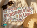 overstimulated mama collage license plate flat lay — pastel coffee blocks front license plate