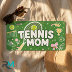 tennis mom license plate flat lay — fresh green tennis racket trophy front plate