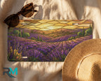 lavender field sunset license plate flat lay — warm gold deep purple lavender hillside front plate