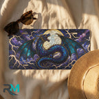 blue dragon license plate flat lay — jewel blue teal coiled dragon moon lightning front plate
