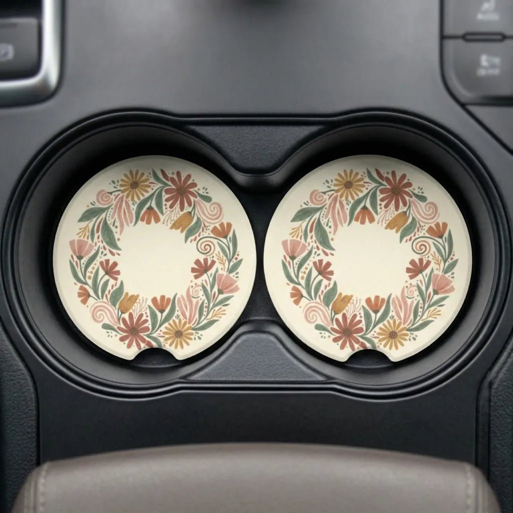 Flower Print Car Coasters Set - Road Muse