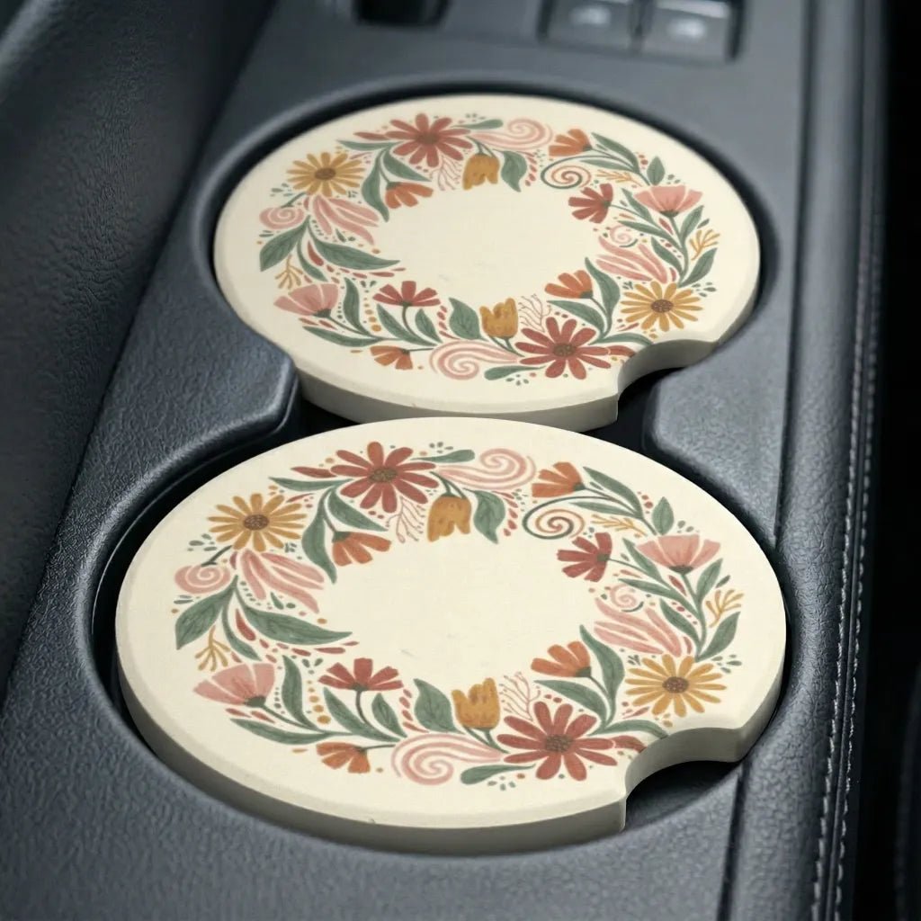 Flower Print Car Coasters Set - Road Muse