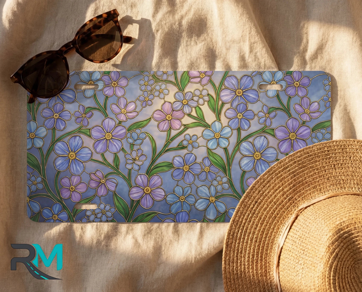 Forget-Me-Not Floral Stained Glass Vanity Plate - Road Muse