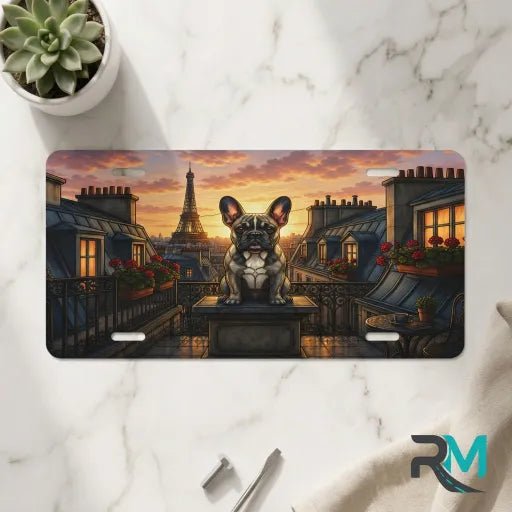 French Bulldog Paris Rooftops Vanity Plate - Road Muse