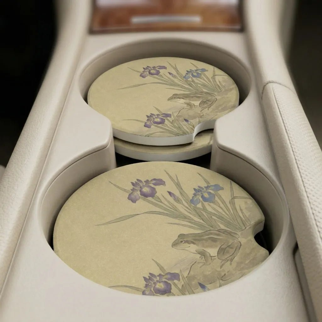 Frog and Iris Car Coasters Set - Road Muse