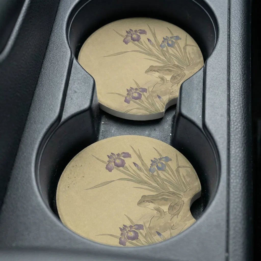 Frog and Iris Car Coasters Set - Road Muse