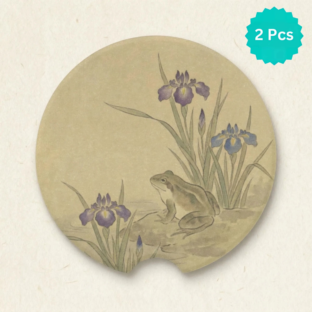 Frog and Iris Car Coasters Set - Road Muse