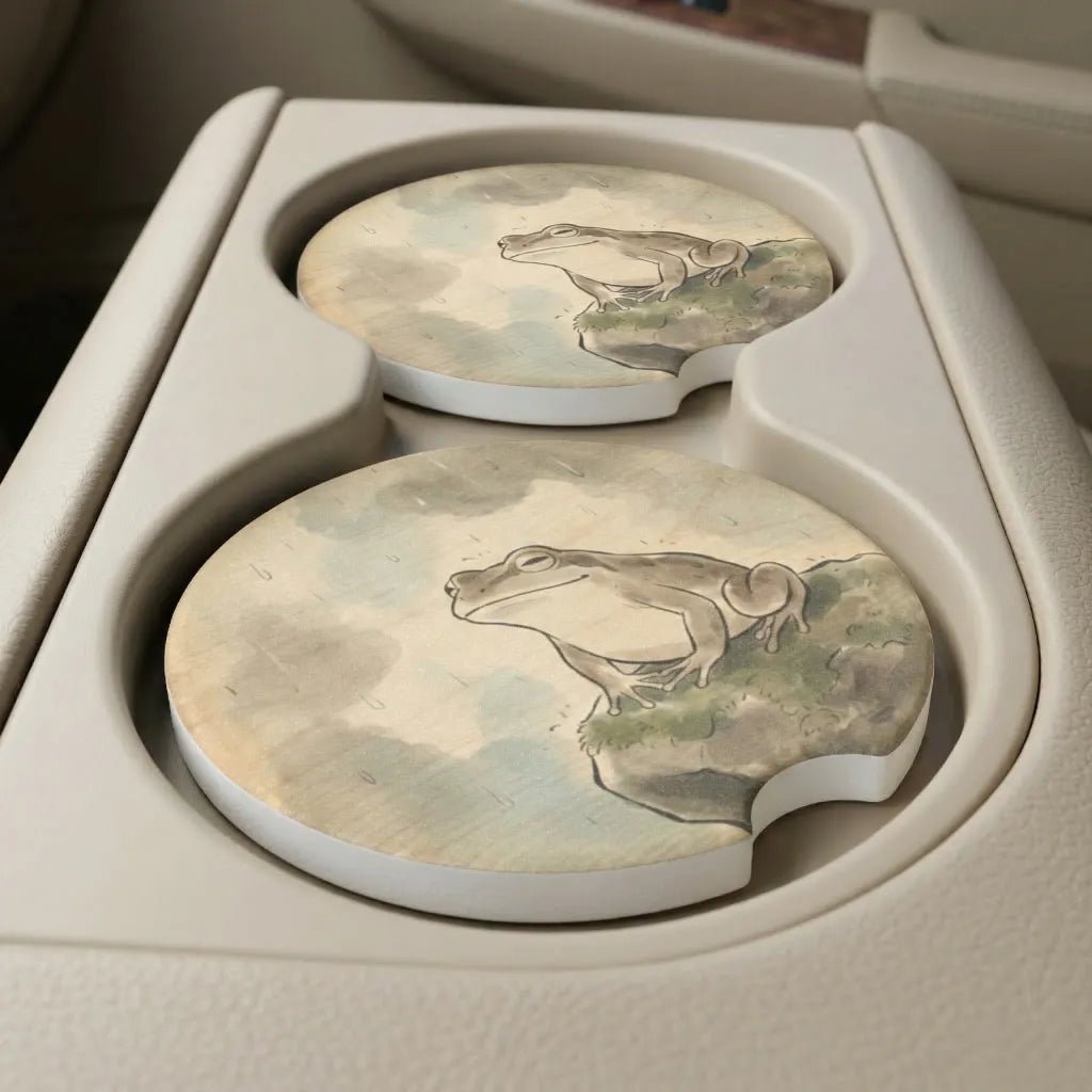 Frog Illustration Car Coasters Set - Road Muse