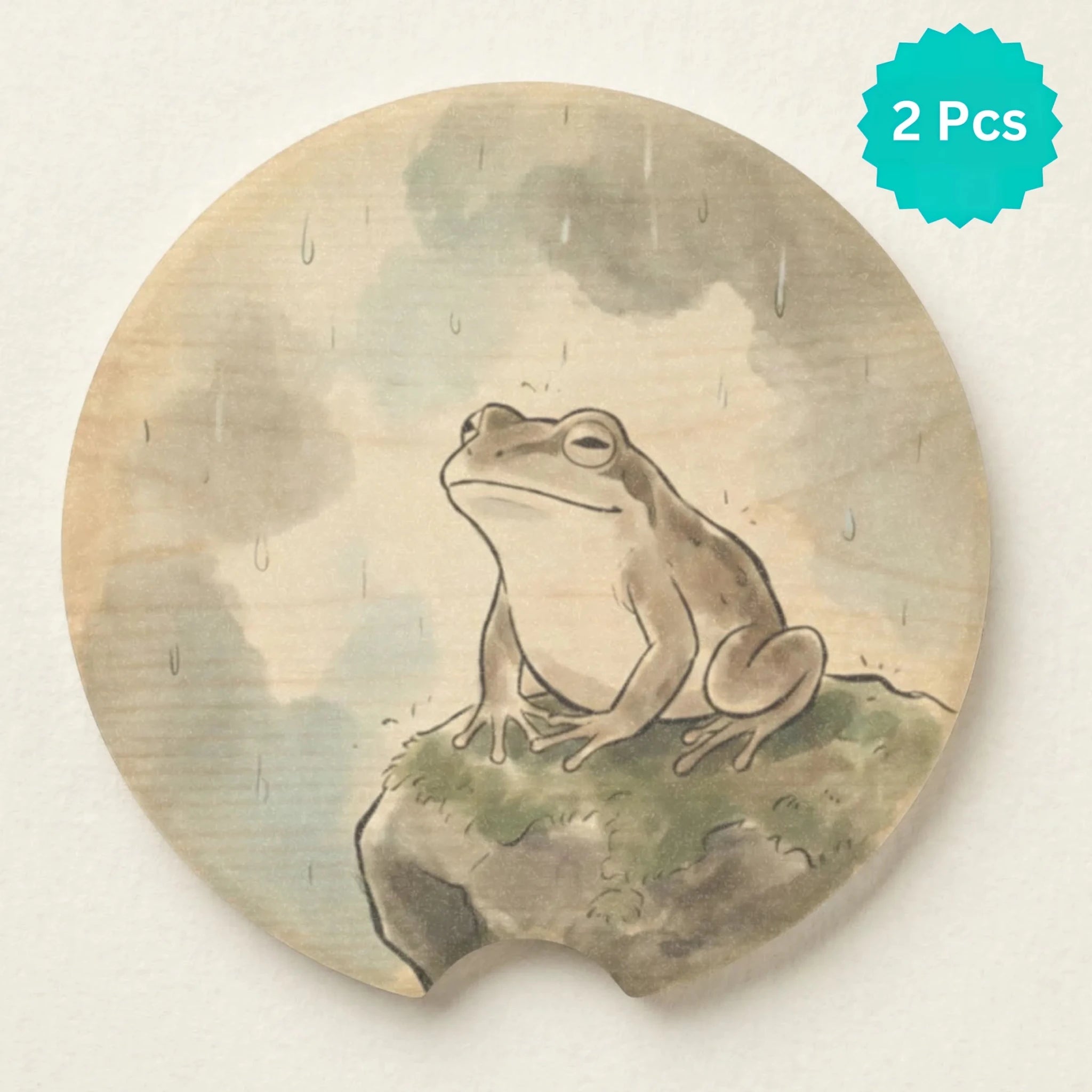 Frog Illustration Car Coasters Set - Road Muse