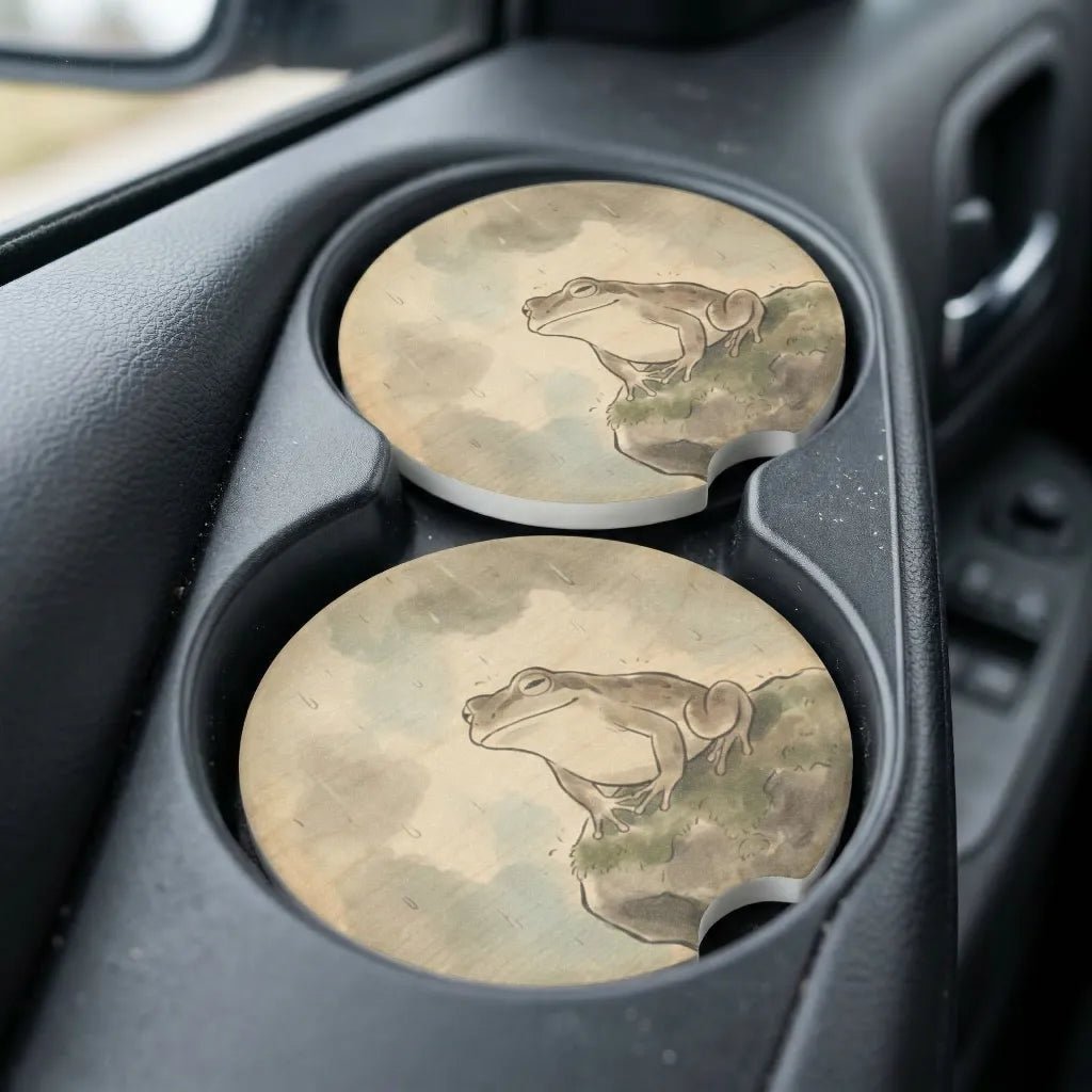 Frog Illustration Car Coasters Set - Road Muse