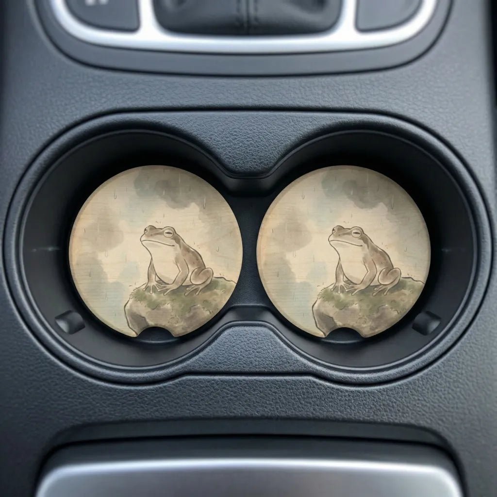 Frog Illustration Car Coasters Set - Road Muse