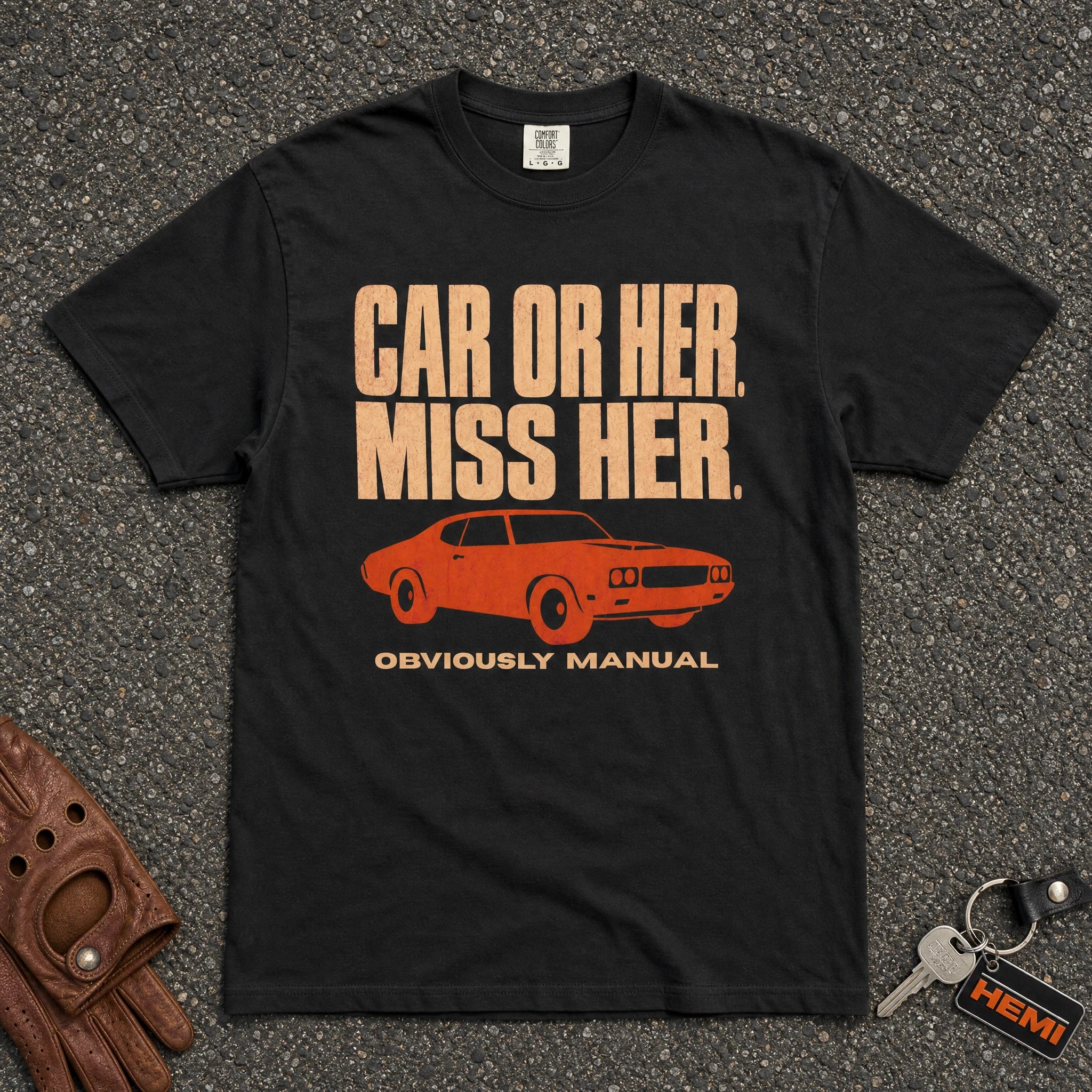 car or her miss her obviously tee - black vintage muscle car retro font comfort colors shirt