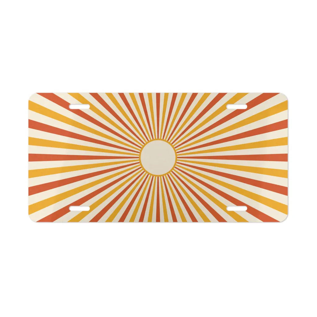 retro sunburst orange yellow radiant vanity plate — bright orange peach and cream license plate
