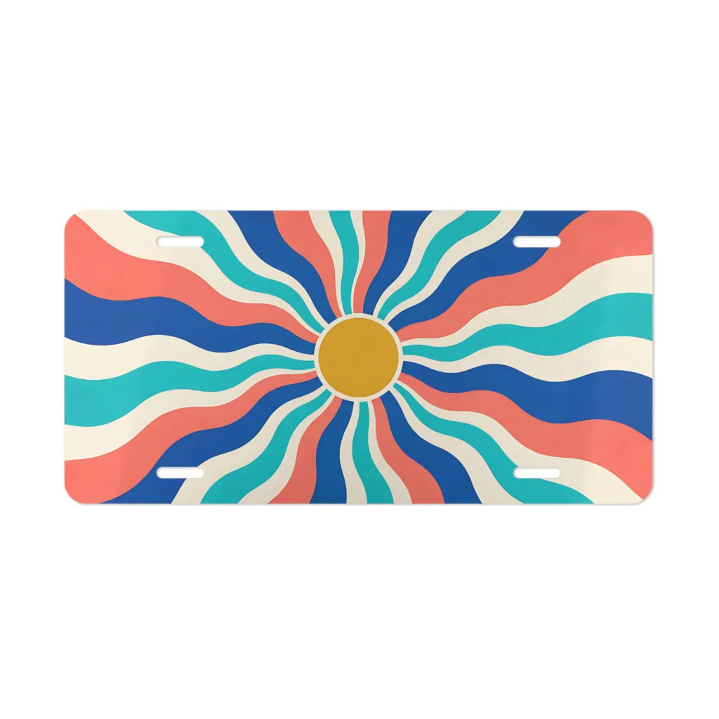 retro sunburst colorful wave vanity plate — bright wavy orange yellow retro license plate
