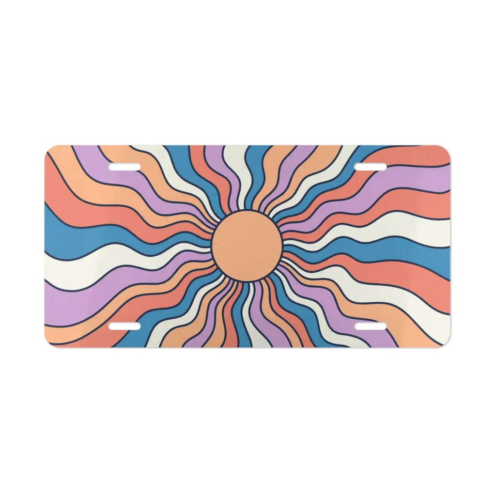 retro sunburst vanity plate — warm peach mauve and dusty blue boho license plate