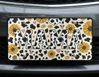 Mama Cow Print Sunflowers Vanity Plate
