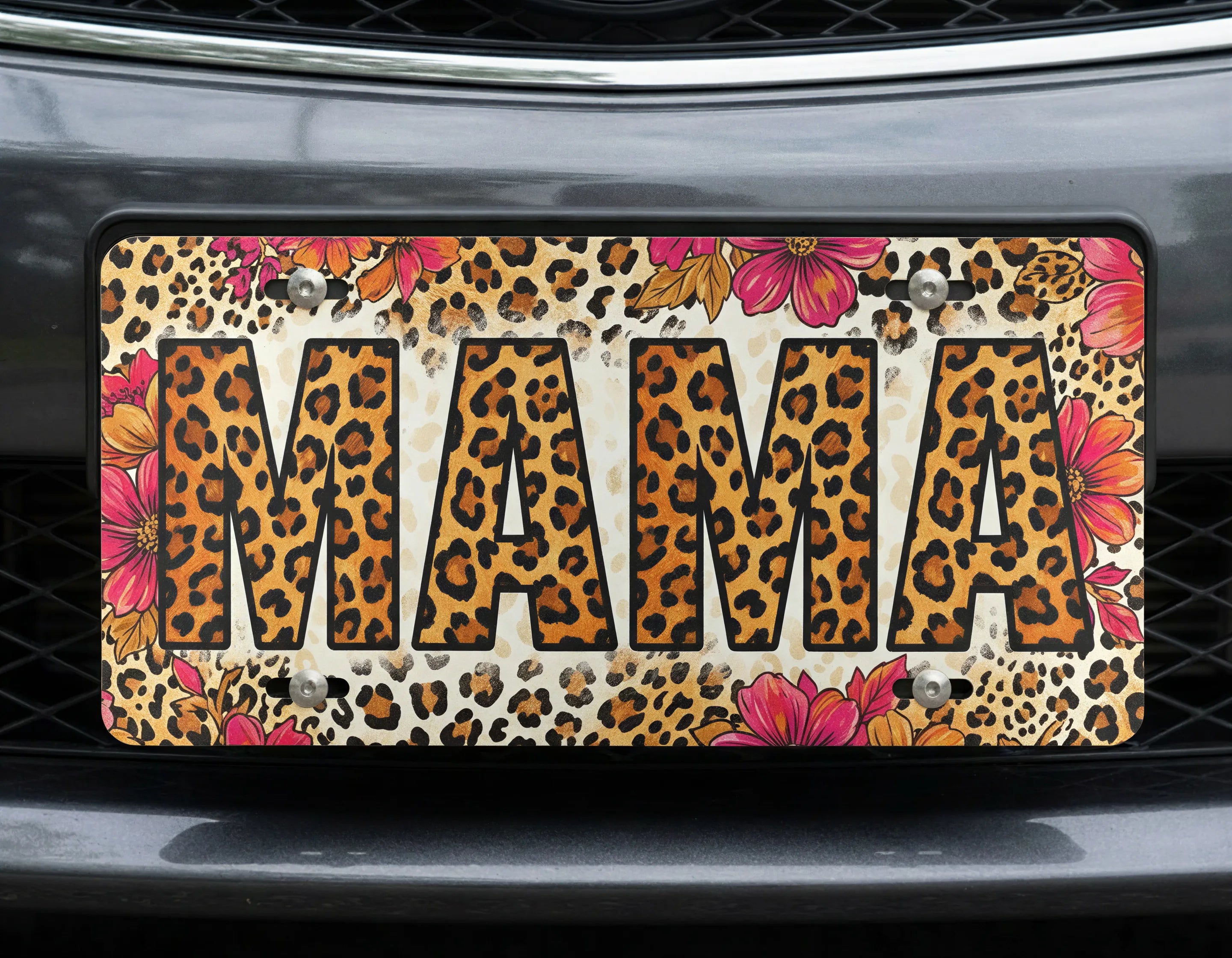 Leopard Floral Mama Vanity Plate