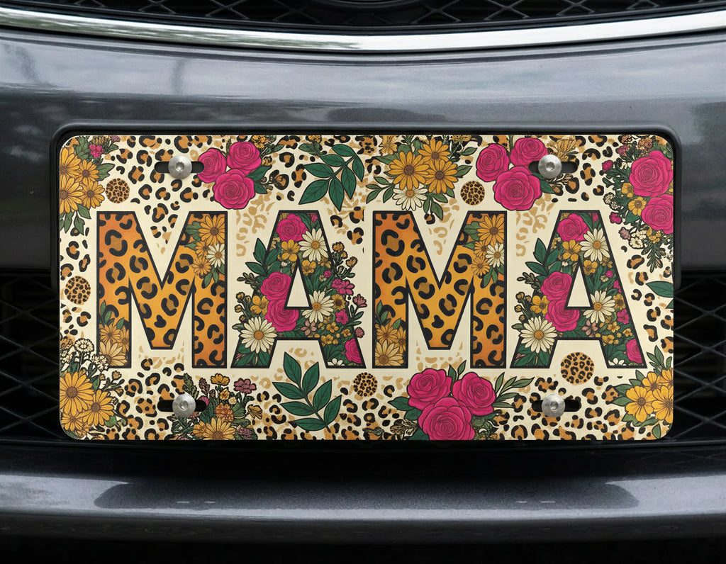 Mama Leopard Tropical Floral Vanity Plate