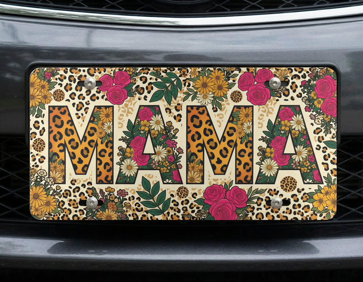 Mama Leopard Tropical Floral Vanity Plate