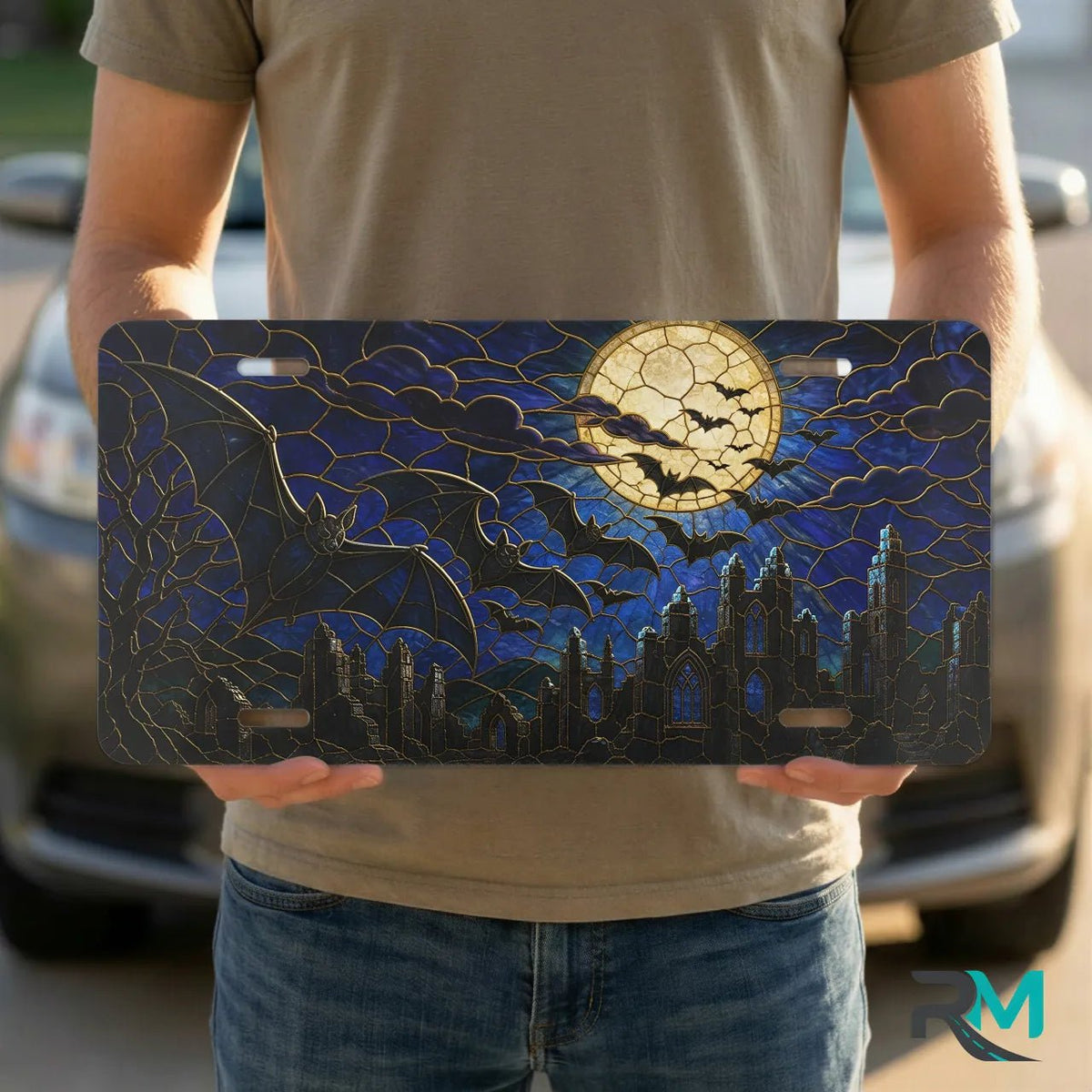 Full Moon Bats Gothic Vanity Plate - Road Muse