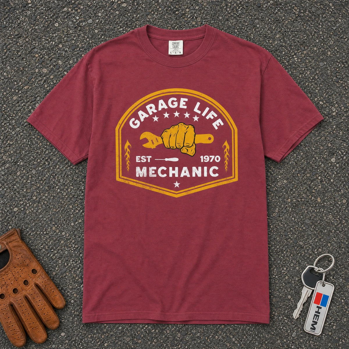 Garage Life Wrench Fist Mechanic Tee - Road Muse