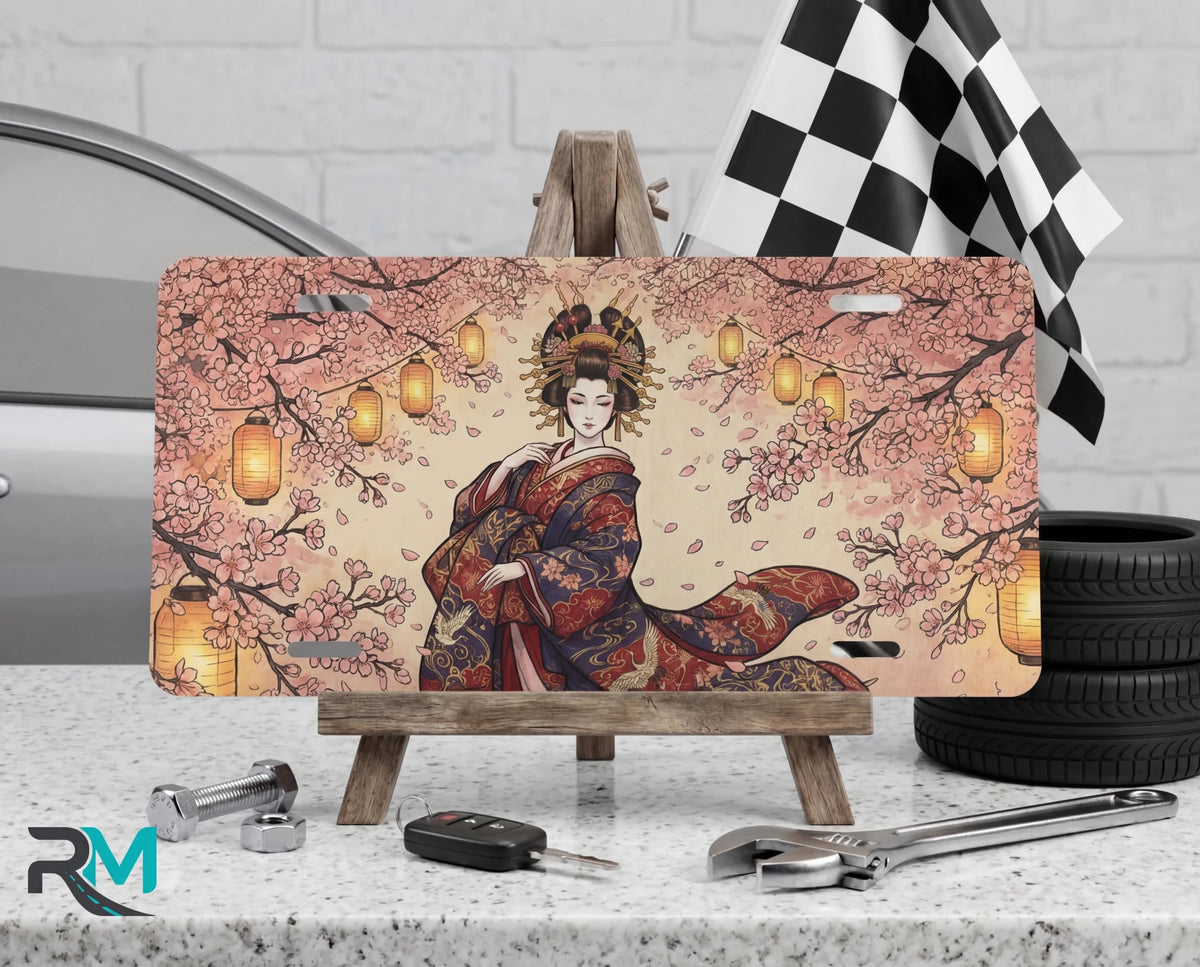 Geisha Cherry Blossoms Sakura Lanterns Vanity Plate - Road Muse