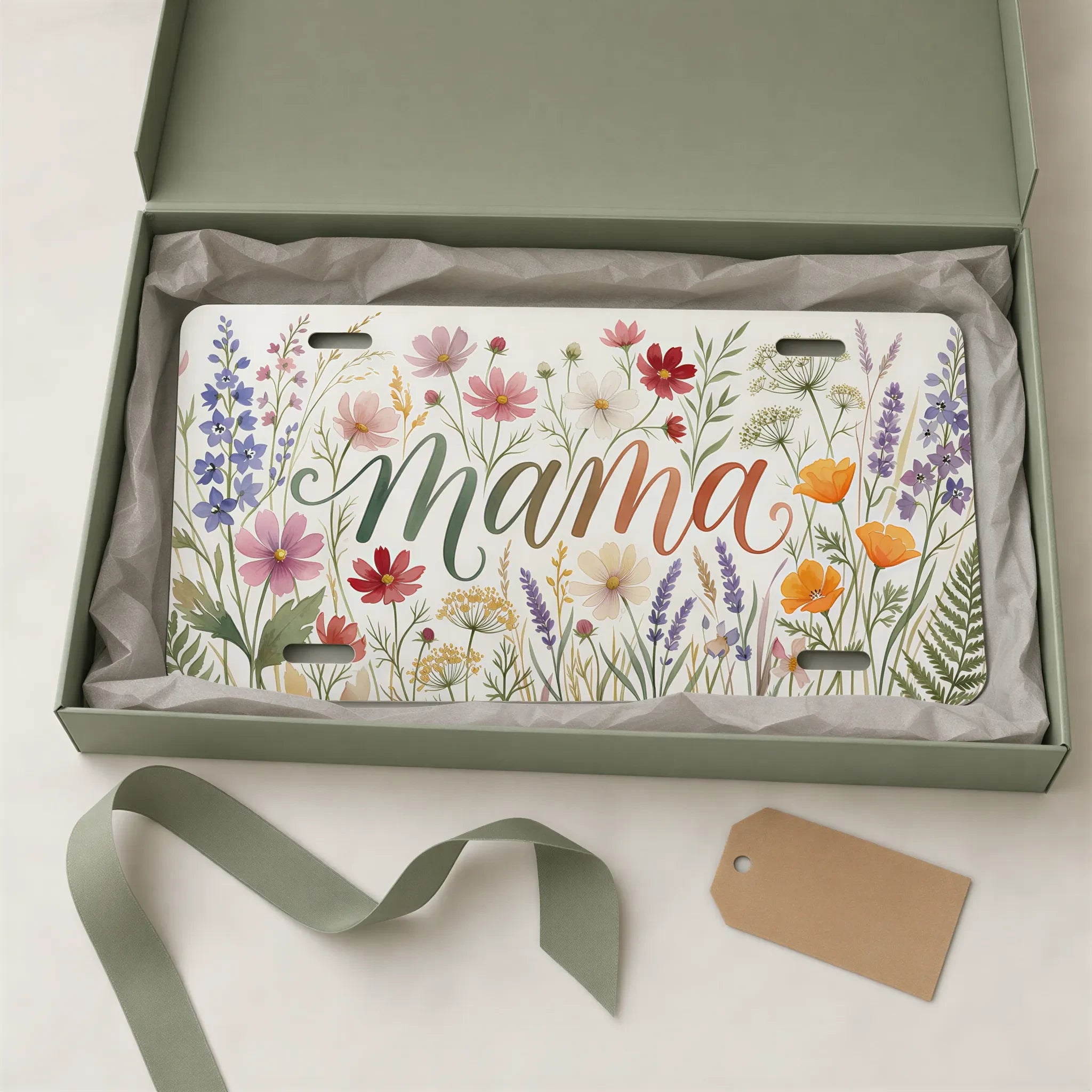 Mama Floral Script Wildflowers Vanity Plate