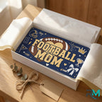 football mom vanity plate as gift — navy FOOTBALL MOM license plate ready to give