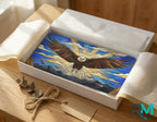 stained glass eagle vanity plate as gift — cobalt soaring eagle license plate ready to give