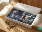 stormcaller vanity plate as gift — electric blue gold lightning storm license plate ready to give