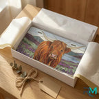 highland cow vanity plate as gift — pastoral landscape license plate ready to give
