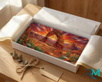 desert arch sunset vanity plate as gift — warm amber sandstone arch cactus license plate ready to give