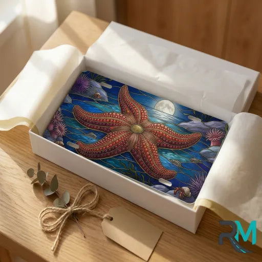 starfish moonlight vanity plate as gift — ocean blue silver starfish license plate ready to give