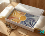 retro indigo sunburst vanity plate as gift — amber to indigo sunset license plate ready to give