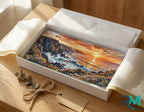 ocean sunset vanity plate as gift — coastal cliff scene license plate ready to give