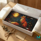 fox moon vanity plate as gift — jewel tone fox glowing moon castle license plate ready to give