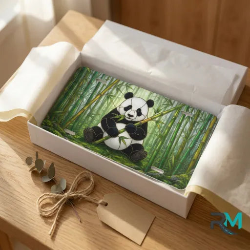 panda bamboo vanity plate as gift — soft green panda bamboo license plate ready to give