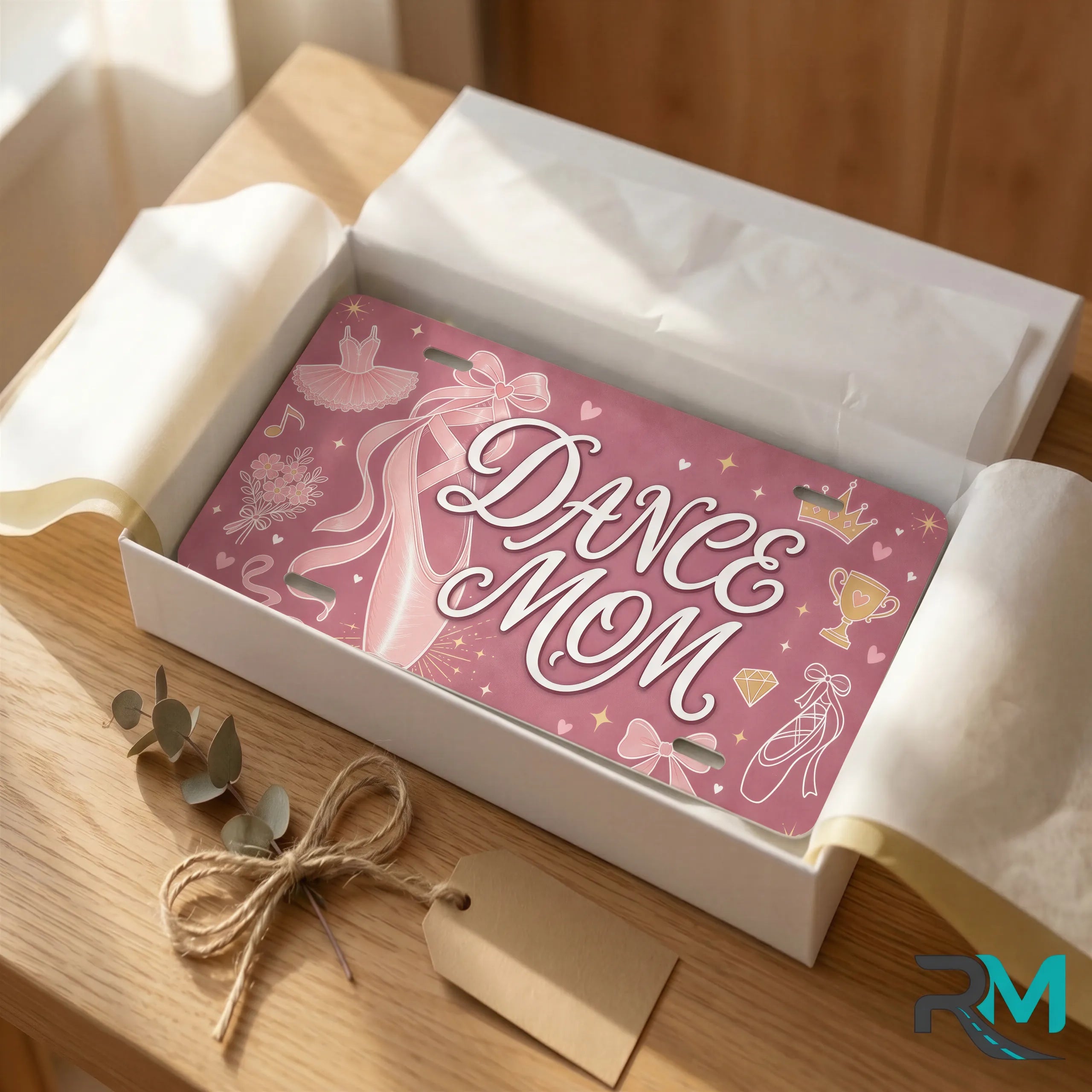 dance mom vanity plate as gift — soft rose ballet slipper DANCE MOM license plate ready to give