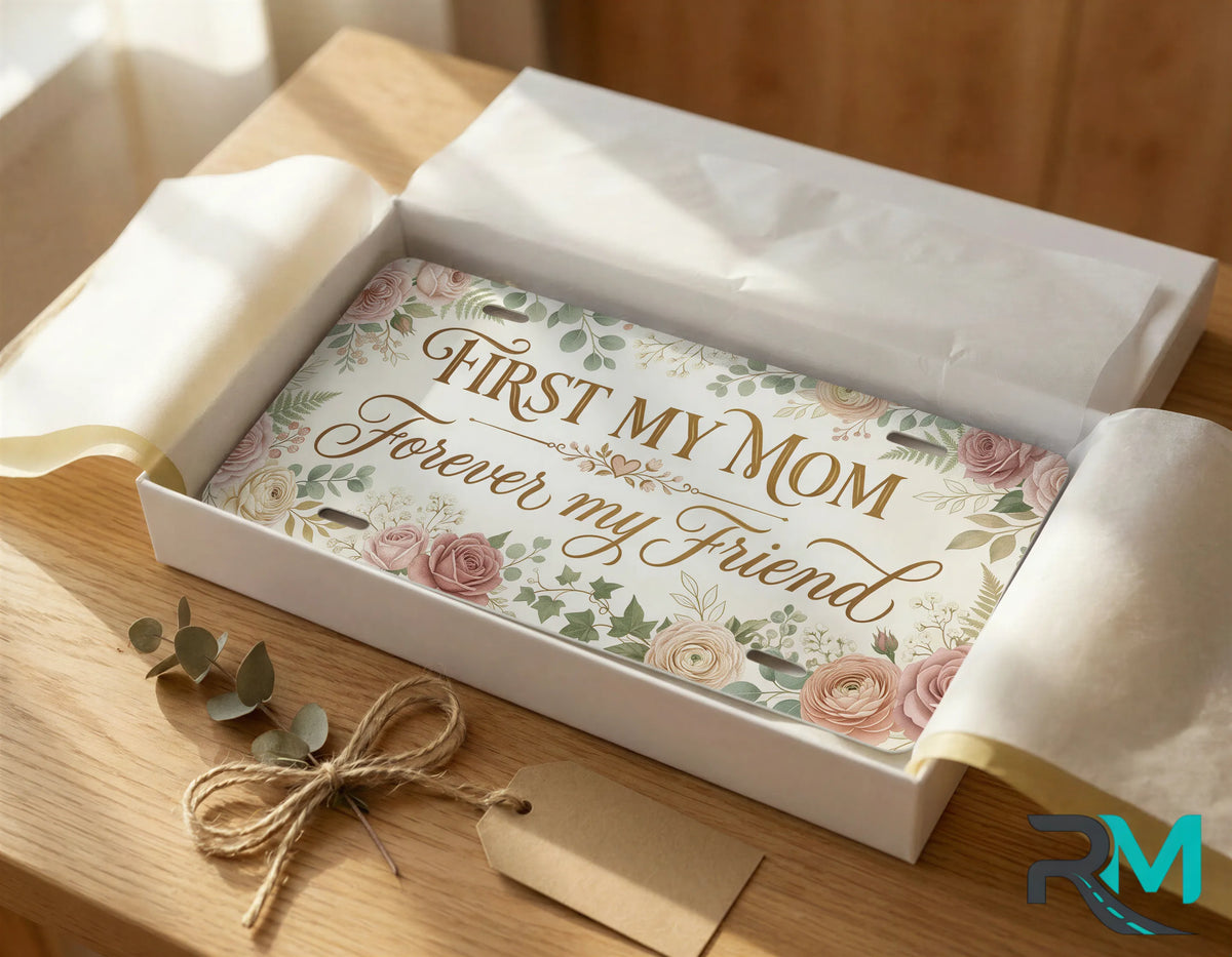First My Mom Forever My Friend Gold Watercolour Vanity Plate