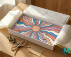 retro sunburst vanity plate as gift — colorful boho license plate ready to give
