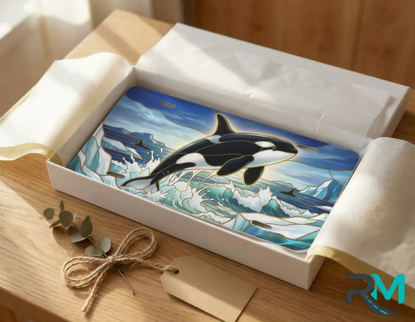 orca whale vanity plate as gift — vivid orca ocean license plate ready to give