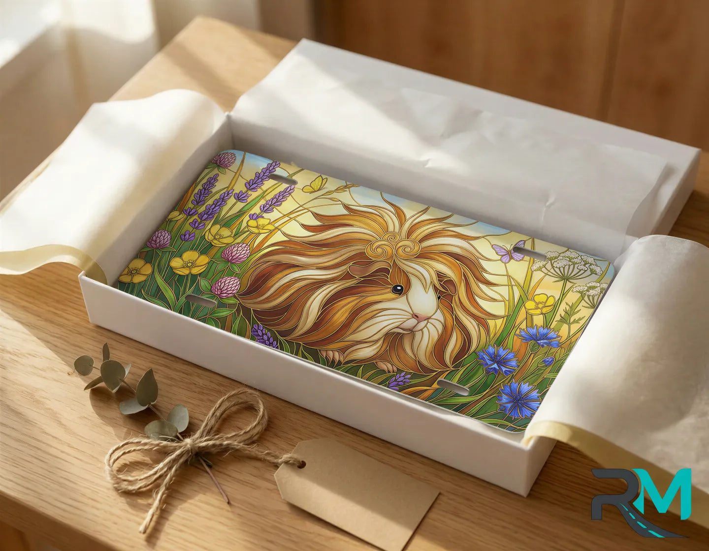 guinea pig meadow vanity plate as gift — fluffy guinea pig wildflower license plate ready to give