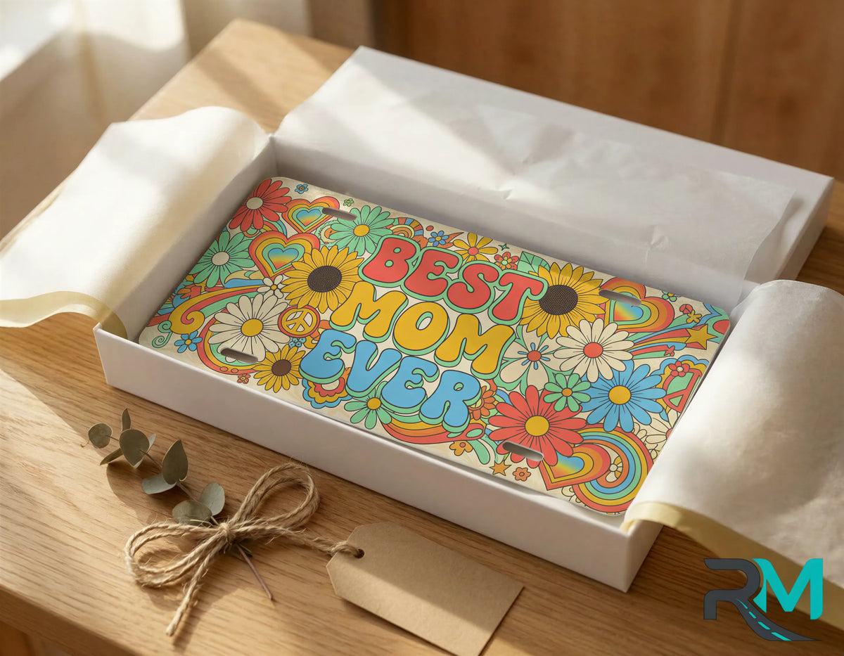 Best Mom Ever Retro Floral Vanity Plate
