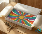 rainbow sunburst vanity plate as gift — colorful retro license plate ready to give