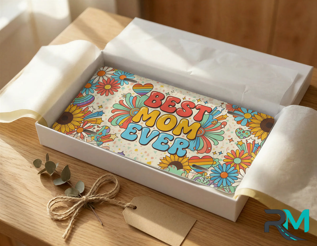Best Mom Ever Floral Retro Rainbow Vanity Plate