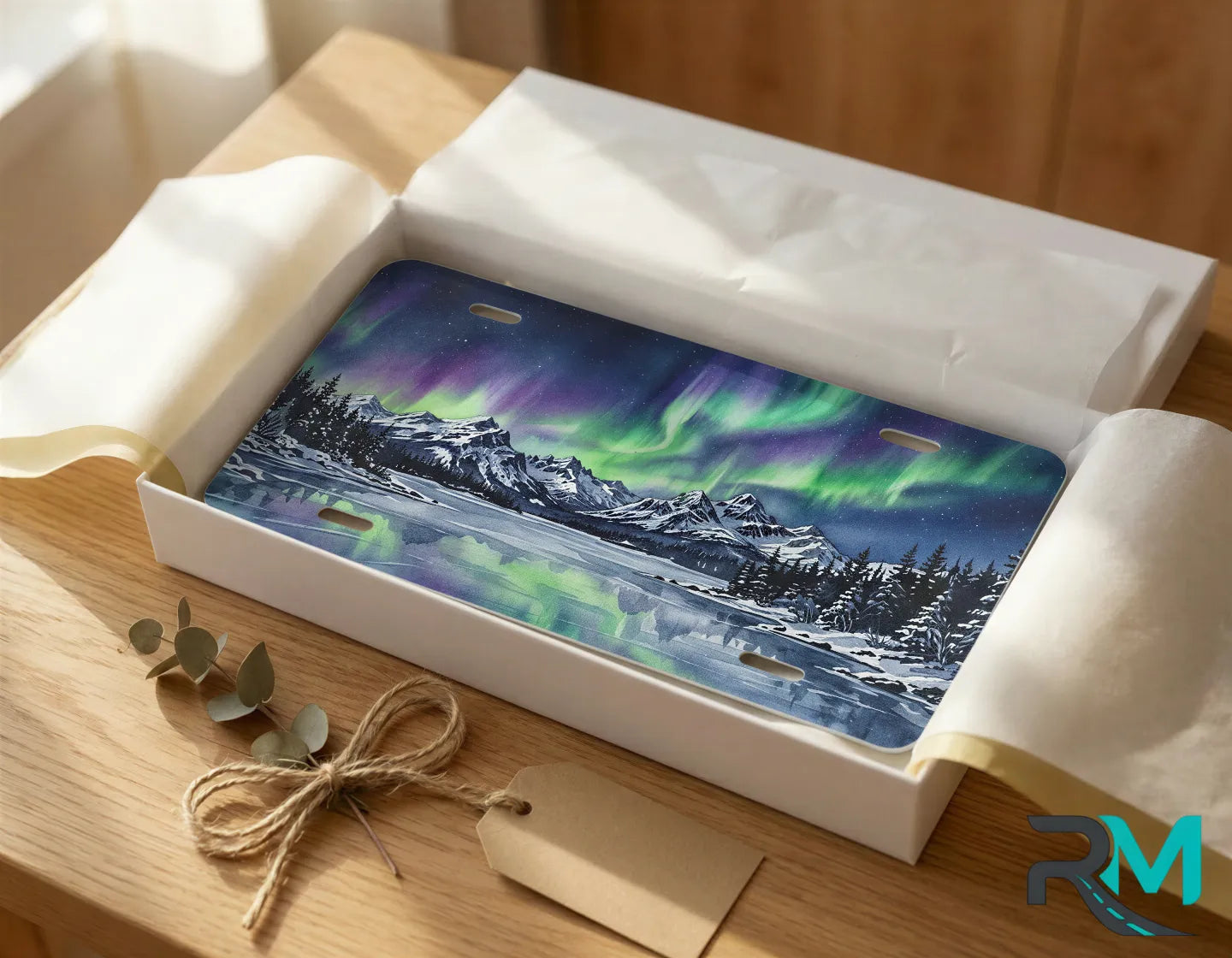 northern lights vanity plate as gift — aurora borealis scenic license plate ready to give