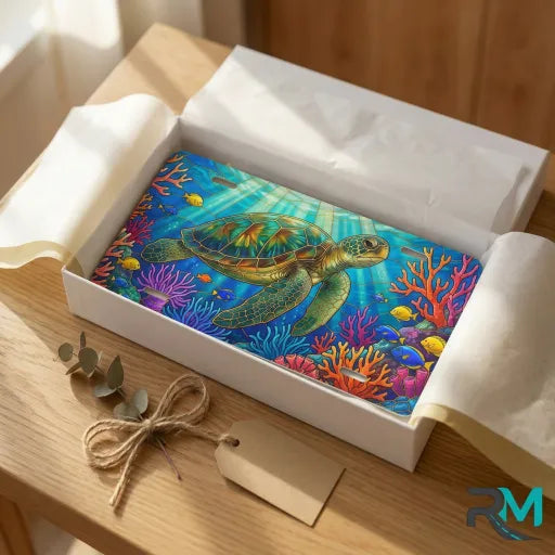 sea turtle vanity plate as gift — ocean blue coral reef license plate ready to give